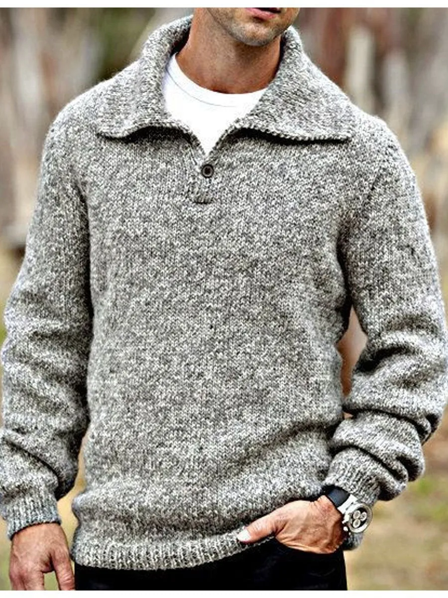 Casual And Versatile Lapel Knitted Sweater