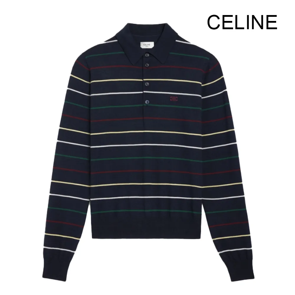 CELINE  |striped triomphe polo in fine wool