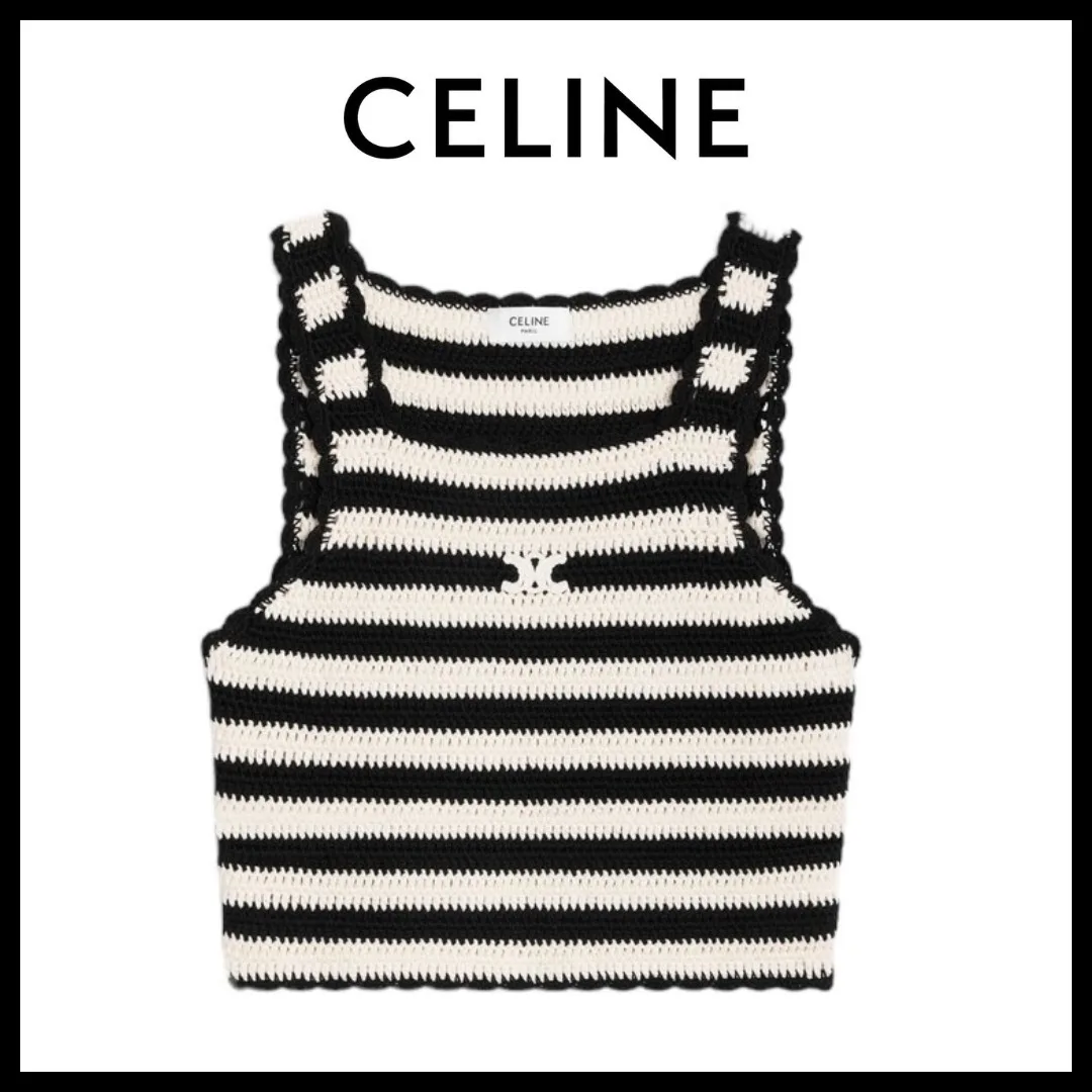 CELINE  |triomphe striped crop top in crocheted cotton