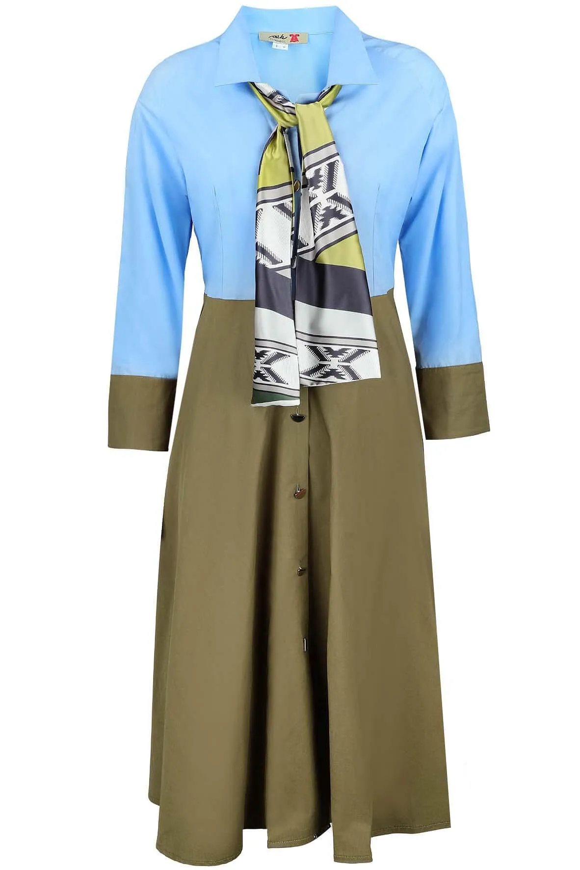 Colourblock Shirt Dress with Scarf