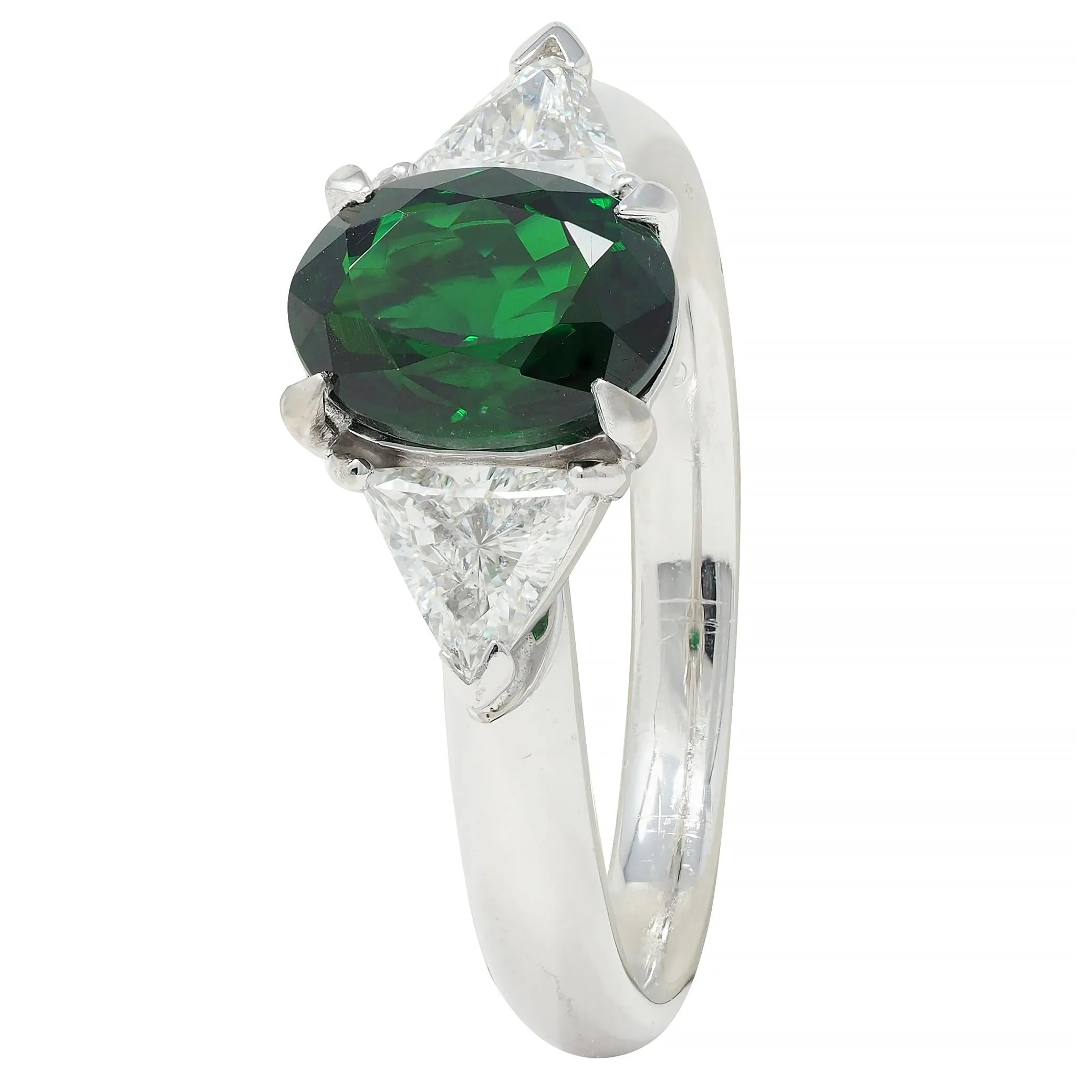 Contemporary 2.19 CTW Tsavorite Garnet Diamond Platinum Three Stone Ring