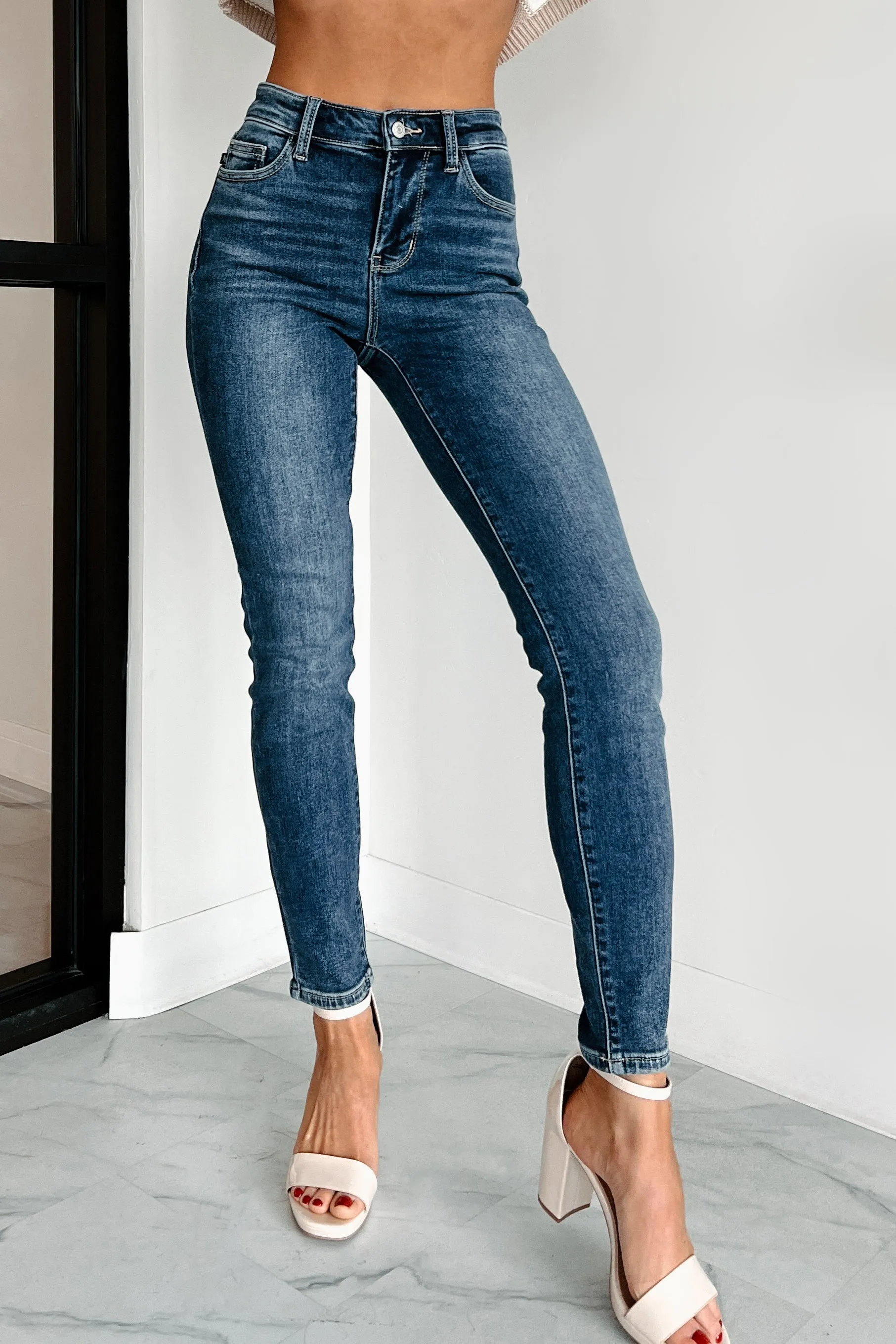 Diego Judy Blue Mid Rise Thermal Skinny Jeans (Dark)