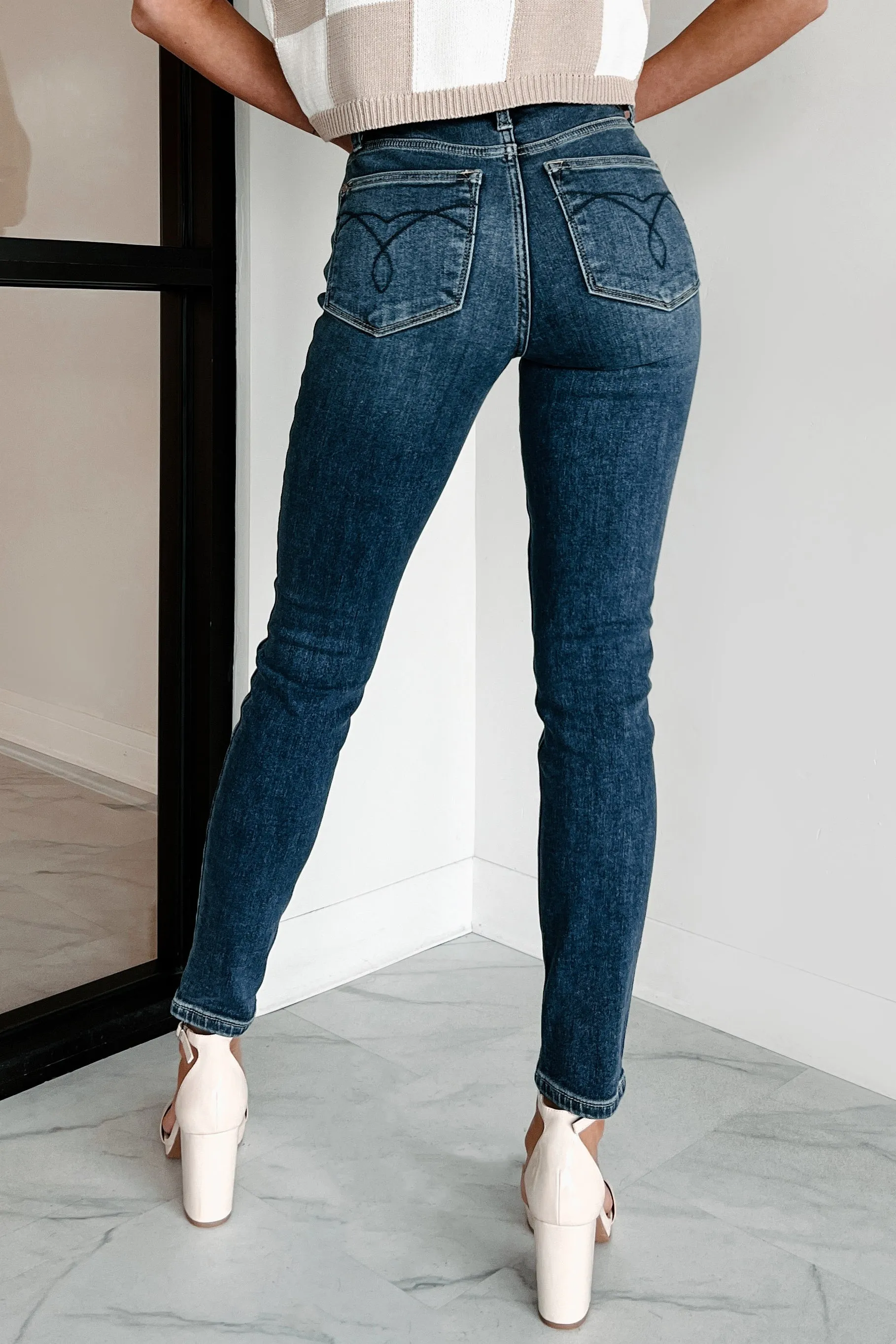 Diego Judy Blue Mid Rise Thermal Skinny Jeans (Dark)