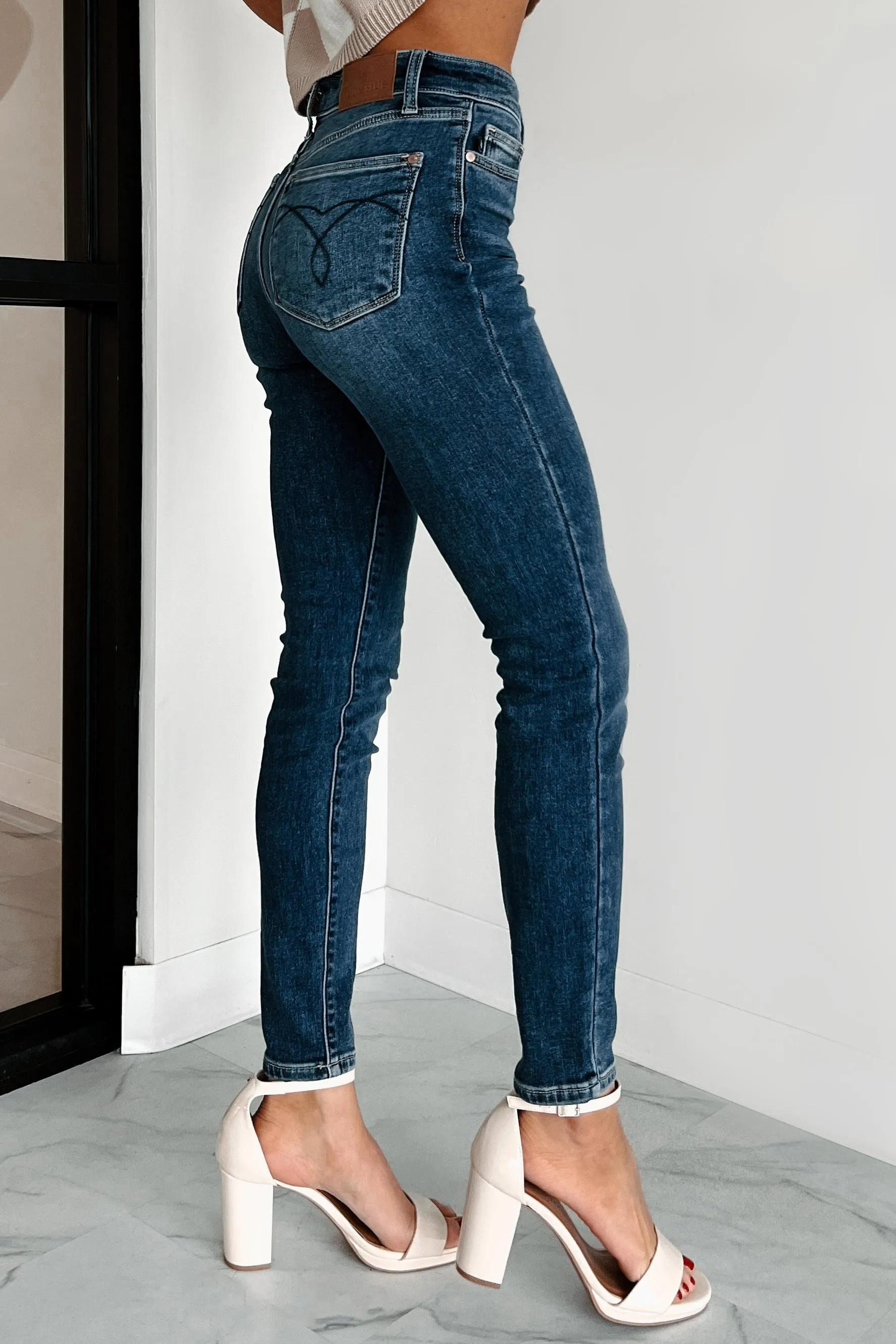 Diego Judy Blue Mid Rise Thermal Skinny Jeans (Dark)