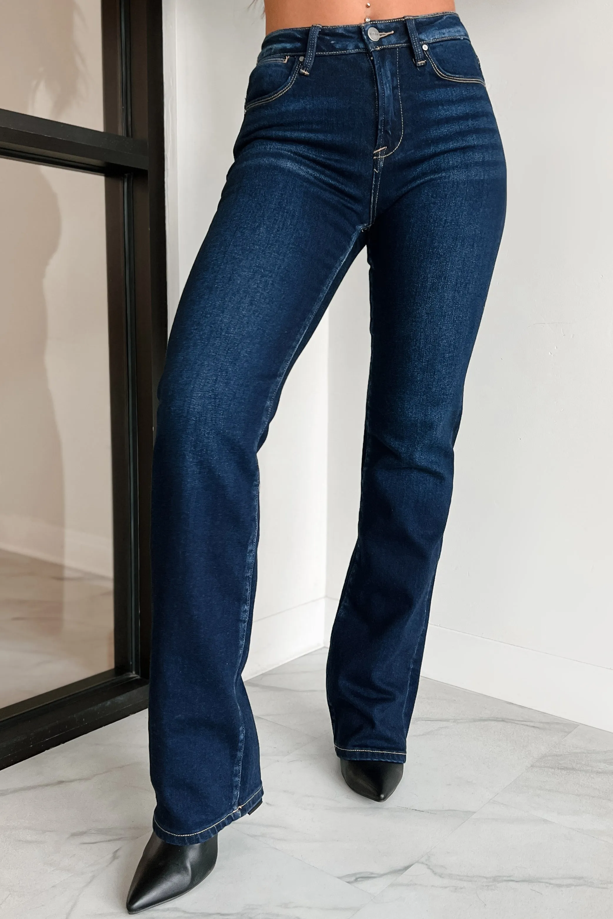 Dylan Mid Rise Risen Straight Leg Jeans (Dark)