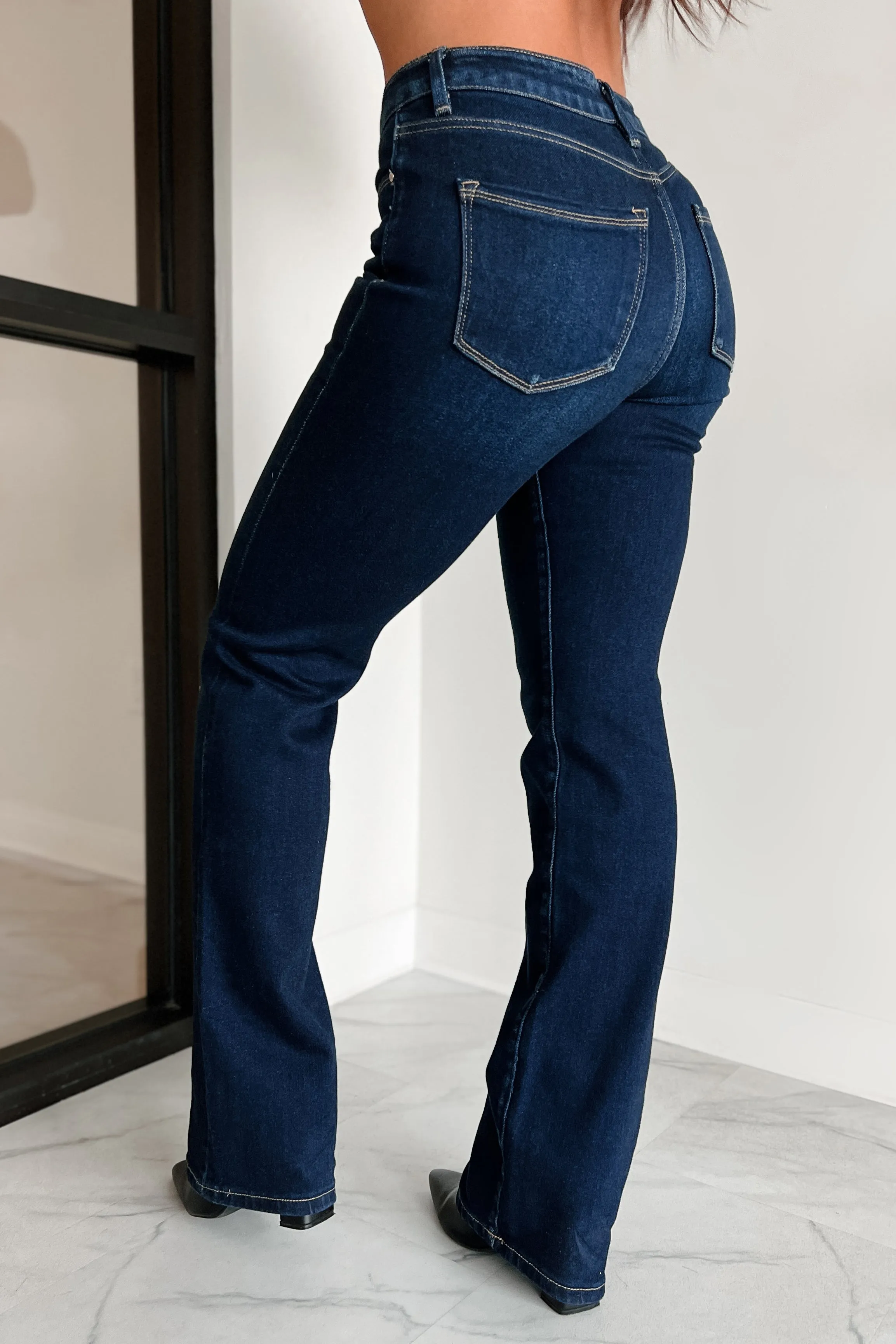 Dylan Mid Rise Risen Straight Leg Jeans (Dark)