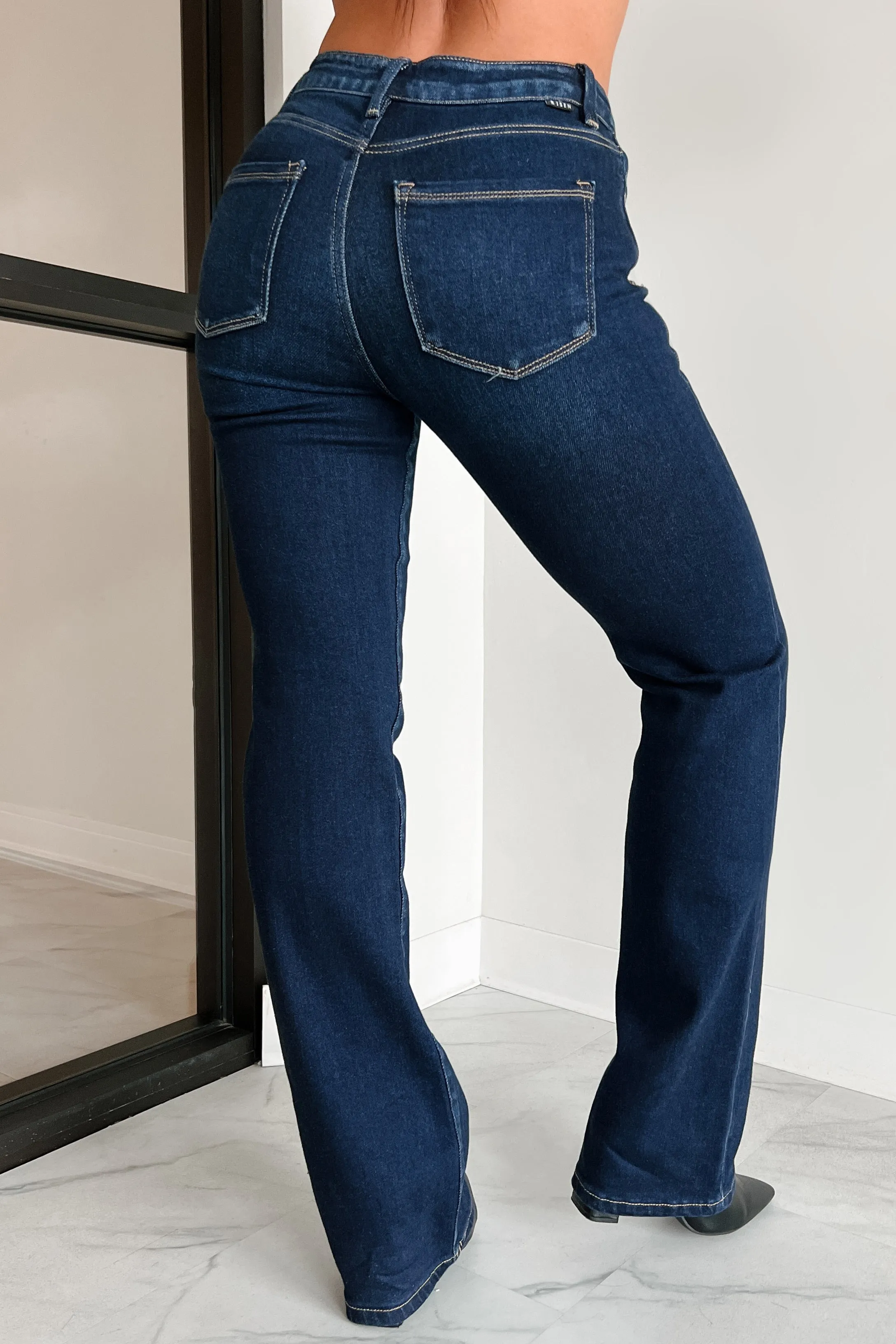 Dylan Mid Rise Risen Straight Leg Jeans (Dark)