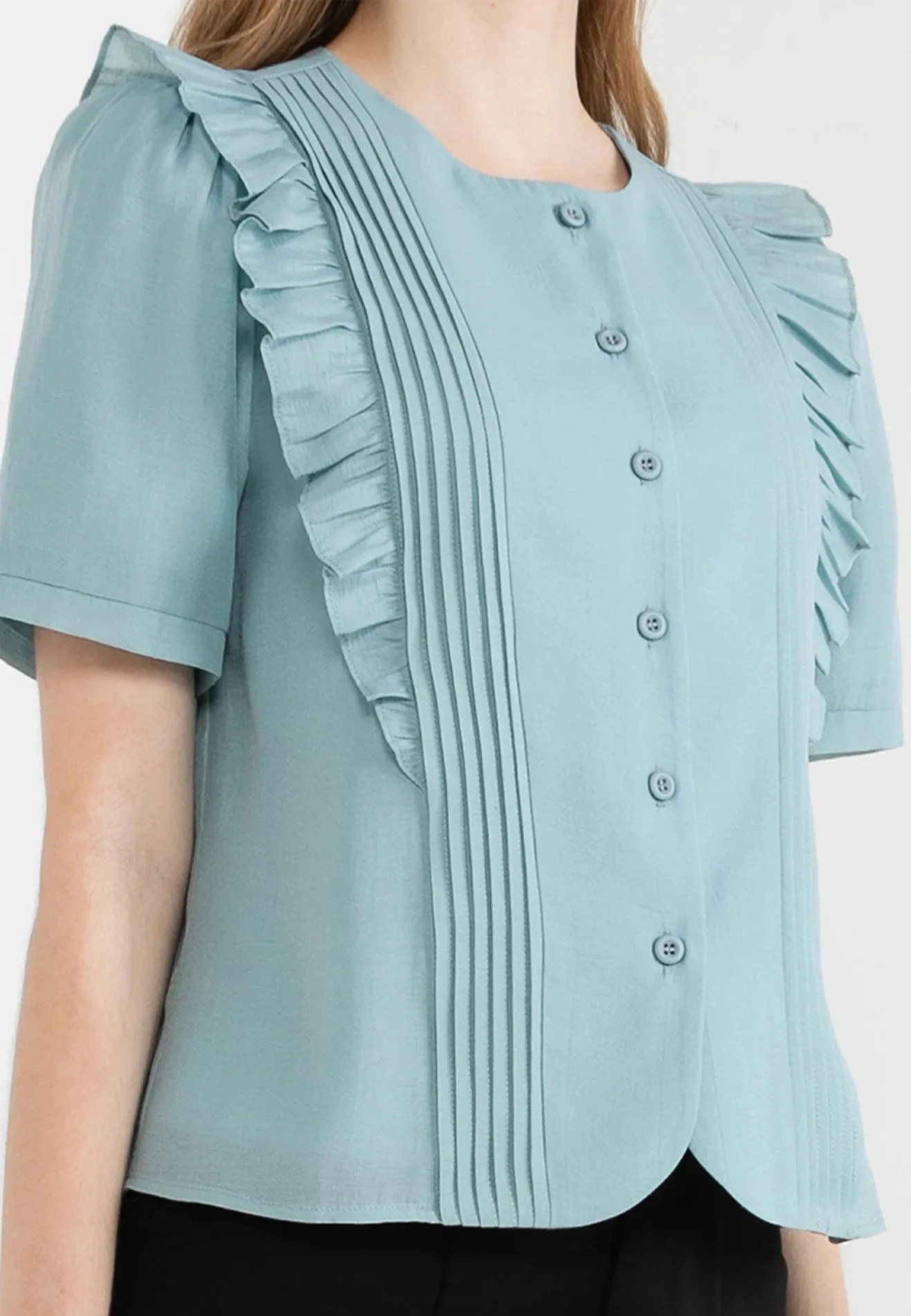 ELLE Apparel Ruffle Details Button Up Top