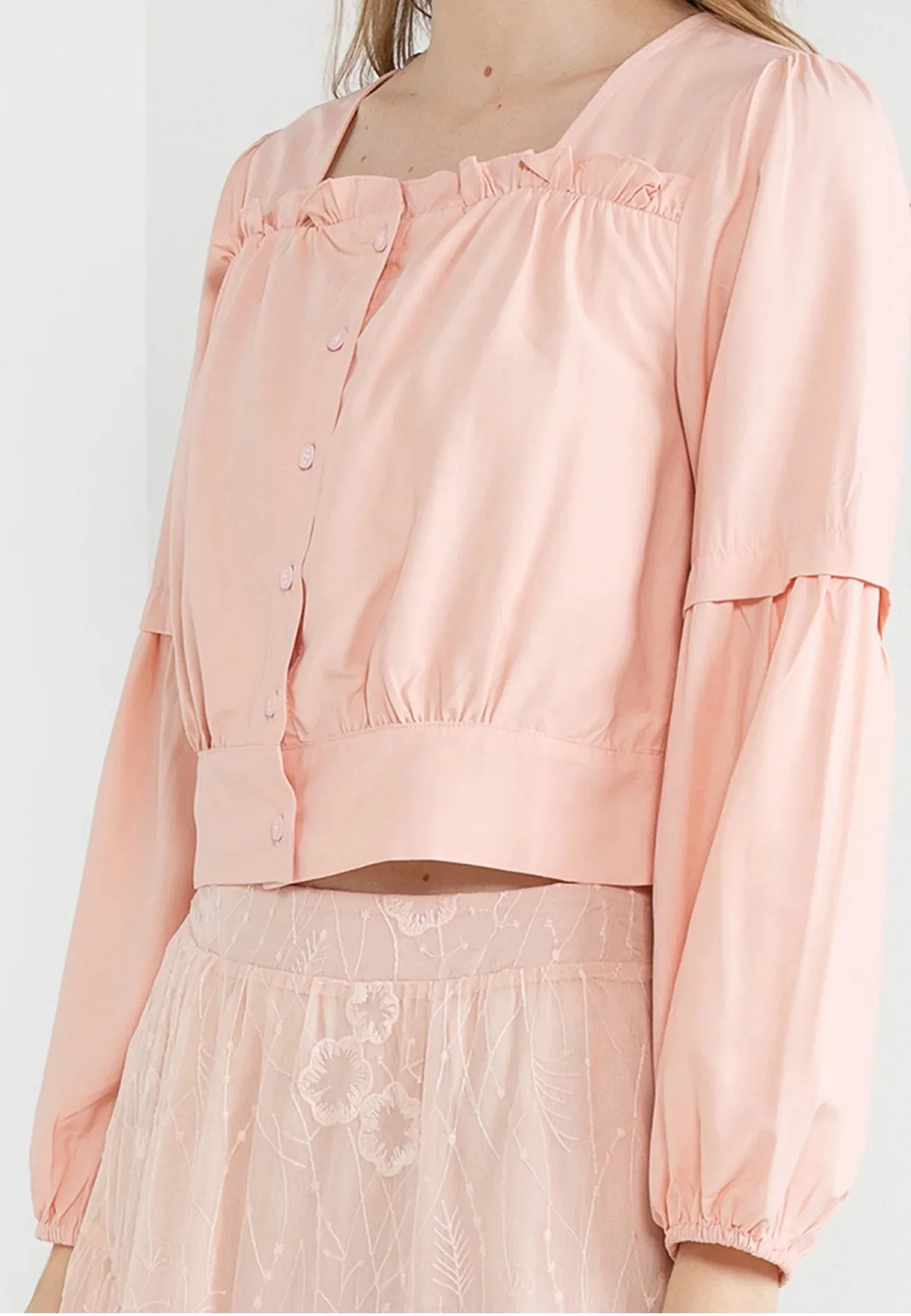 ELLE Apparel Square Neck Ruffle Details Blouse