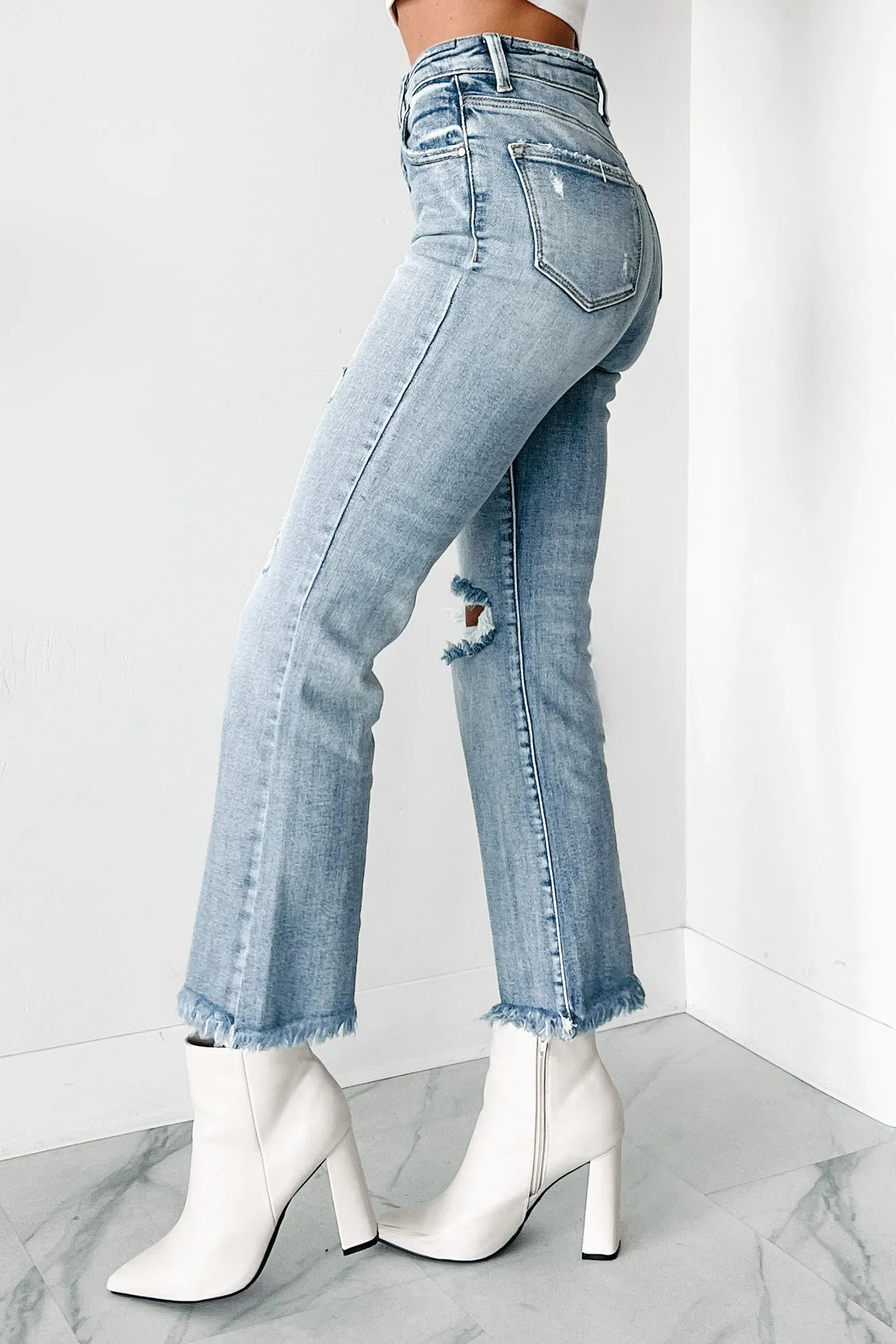 Eloise High Rise Distressed Crop Flare Risen Jeans (Medium)