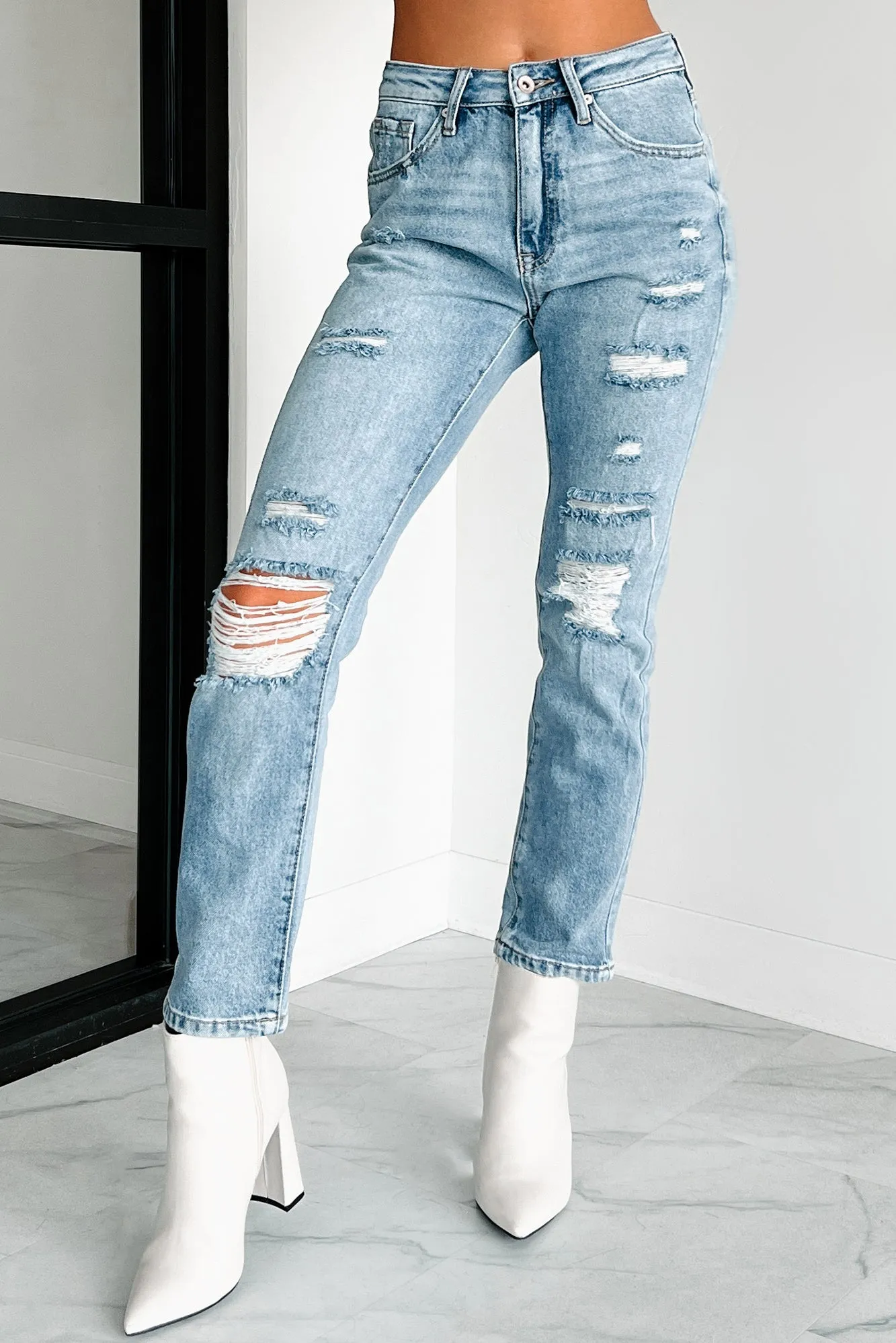 Emilio High Rise Distressed Rigid Stretch Special A Jeans (Medium Light)