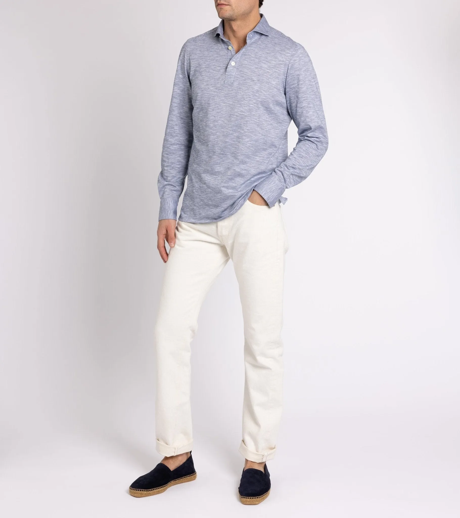 Finamore Orlando Cotton Mix Polo Shirt: Blue Marl