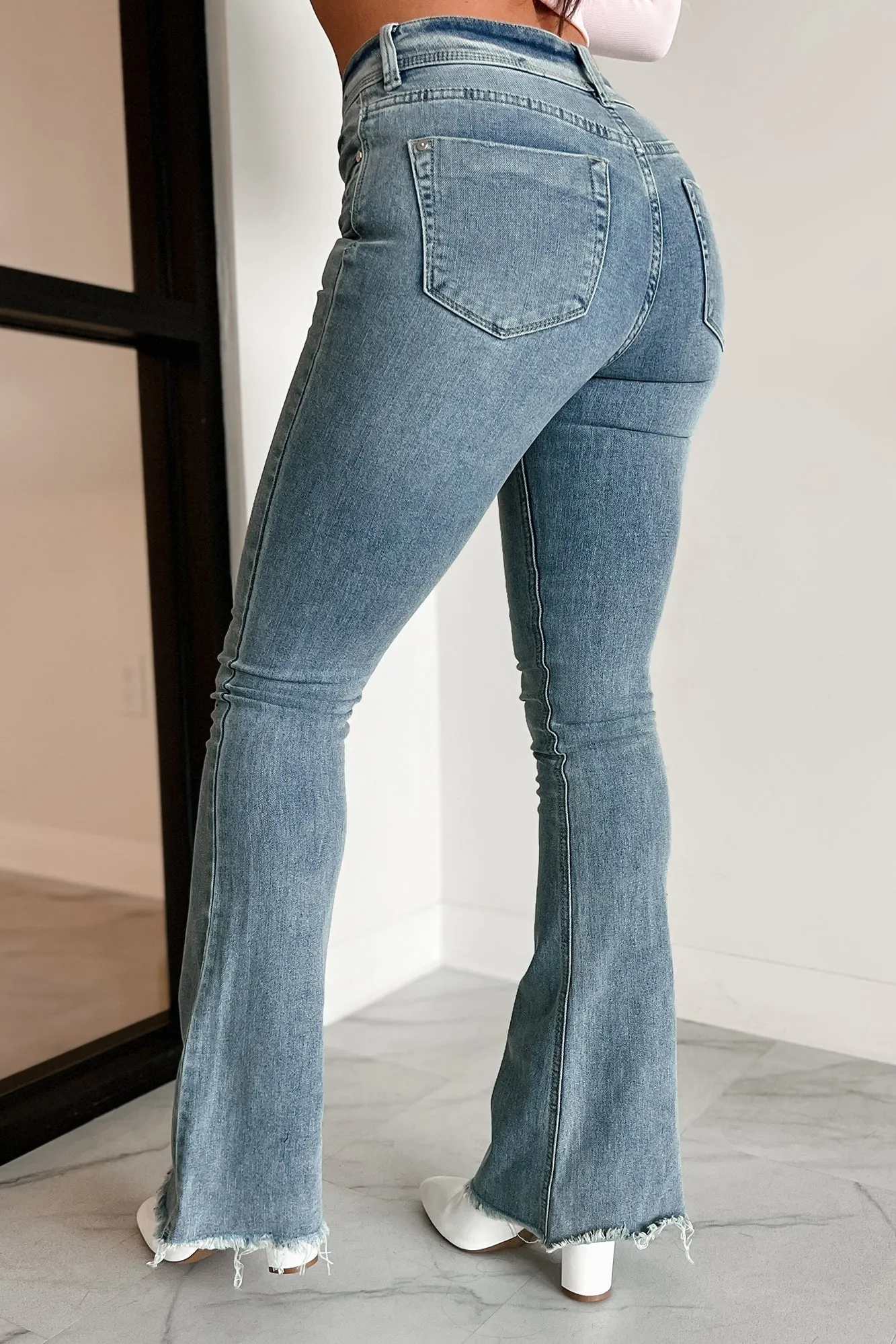 Garrett High Rise Flare Jeans (Medium Blue)