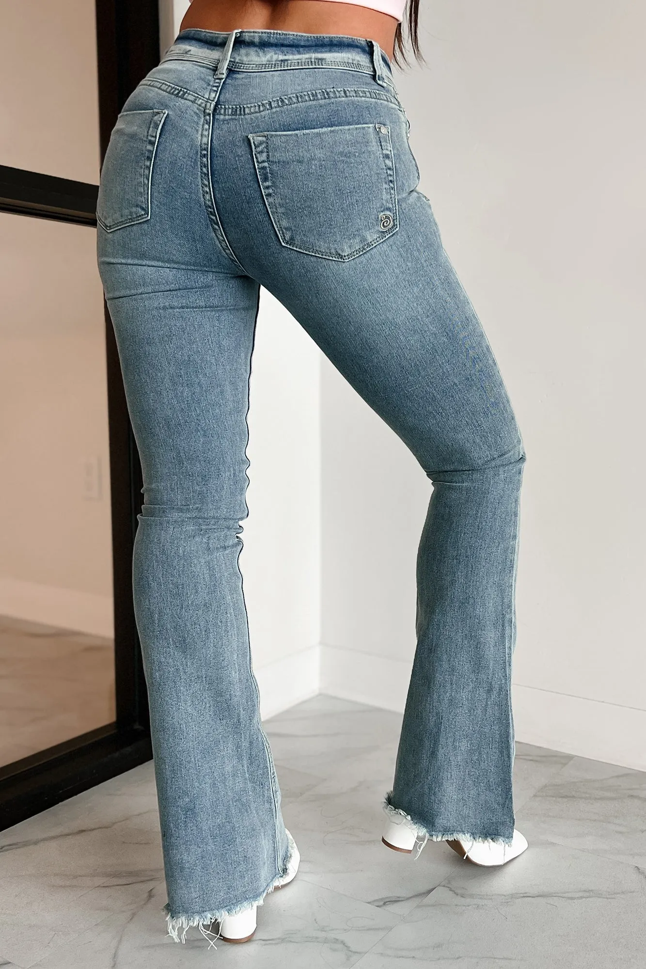 Garrett High Rise Flare Jeans (Medium Blue)