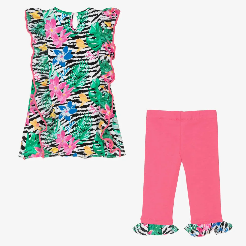 Girls Cotton Tropical Flowers Leggings Set