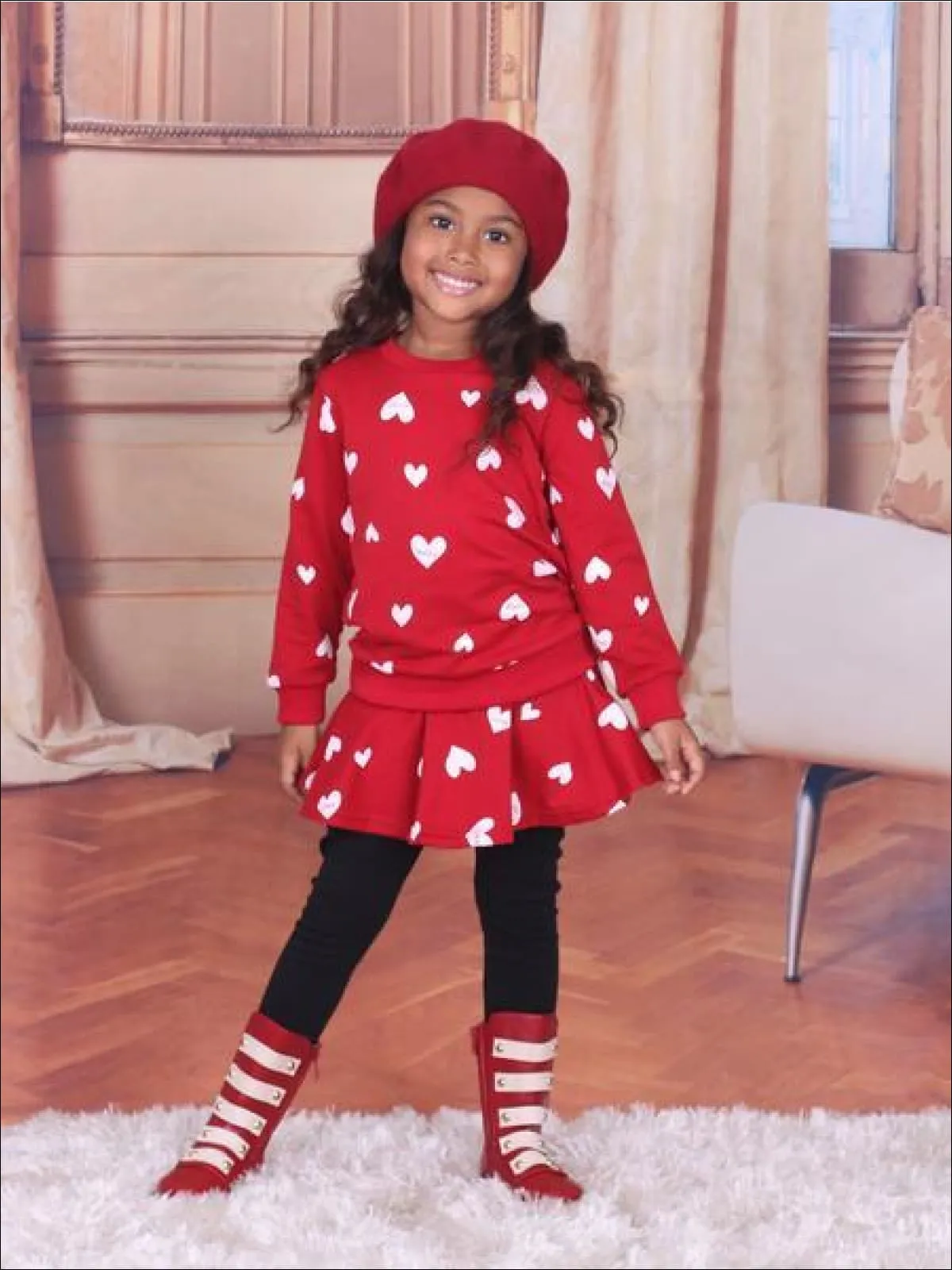 Girls Hearty Heart Top and Skirted Legging Set