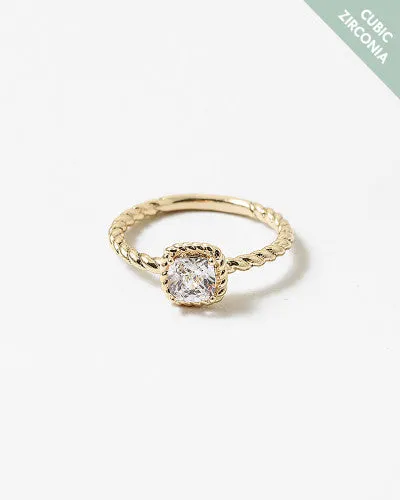 Gold Twist Band Cubic Zirconia Square Stone Ring