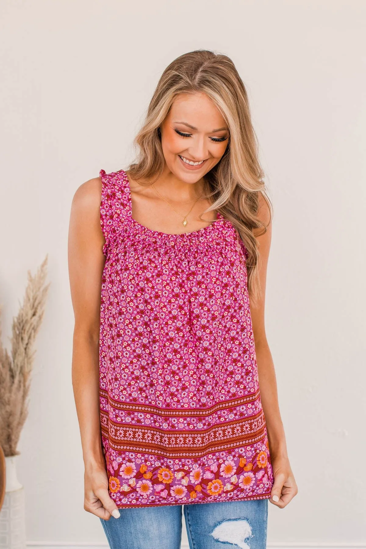 Gorgeous Dream Floral Tank- Magenta