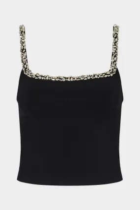 Grace Tank with Crystal Trim in Black