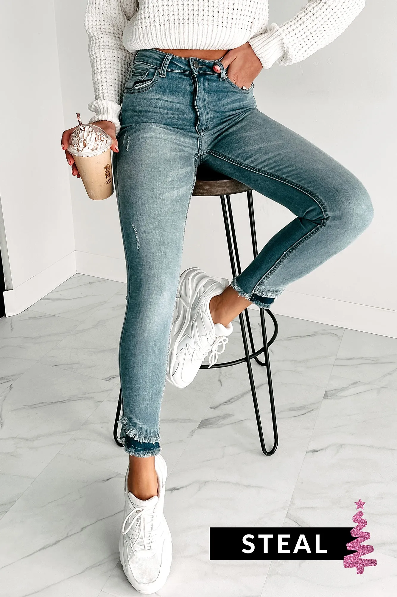 Holiday Steal- Gabriella High Rise Layered Hem Skinny Jeans (Medium)