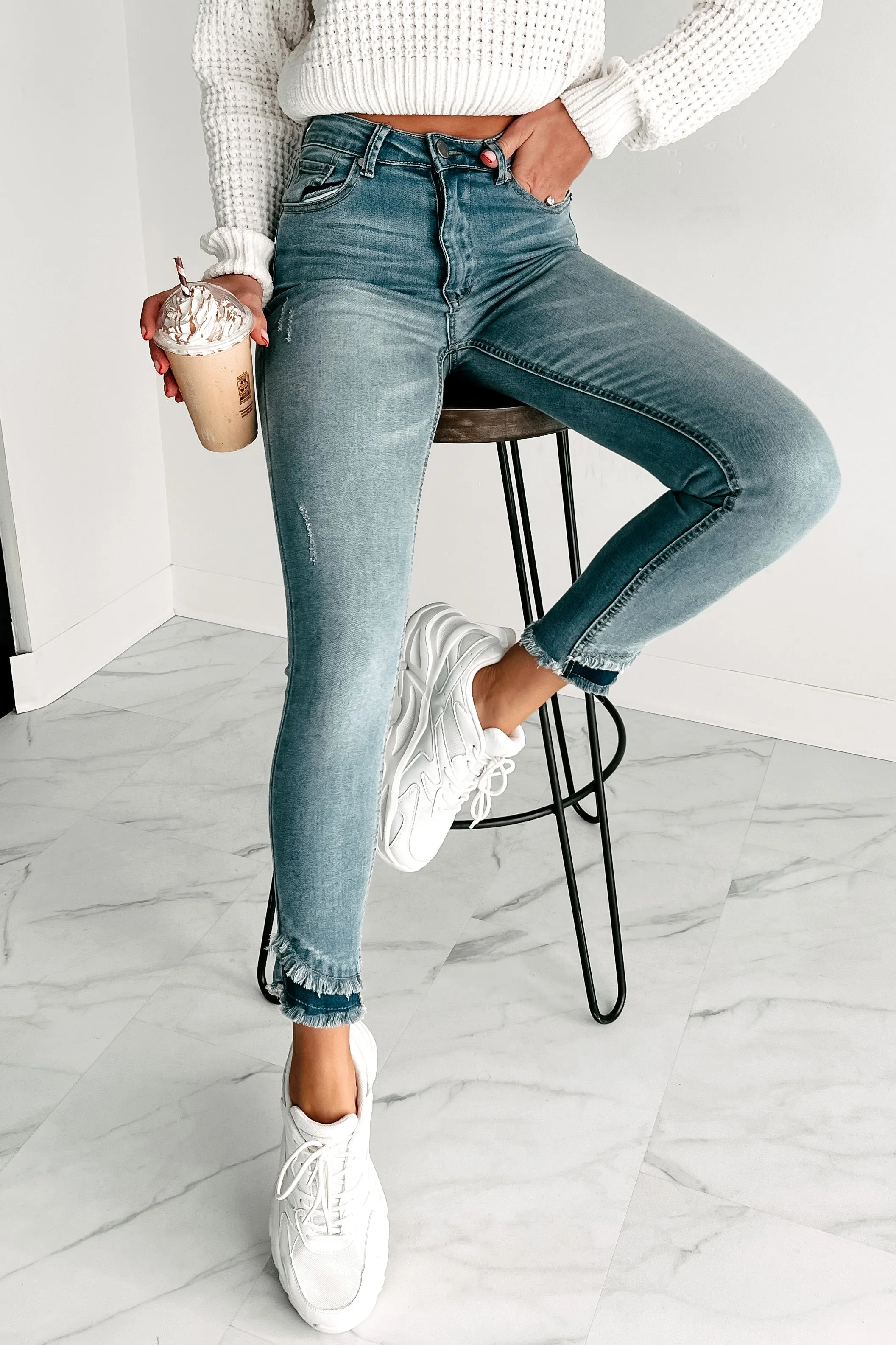 Holiday Steal- Gabriella High Rise Layered Hem Skinny Jeans (Medium)