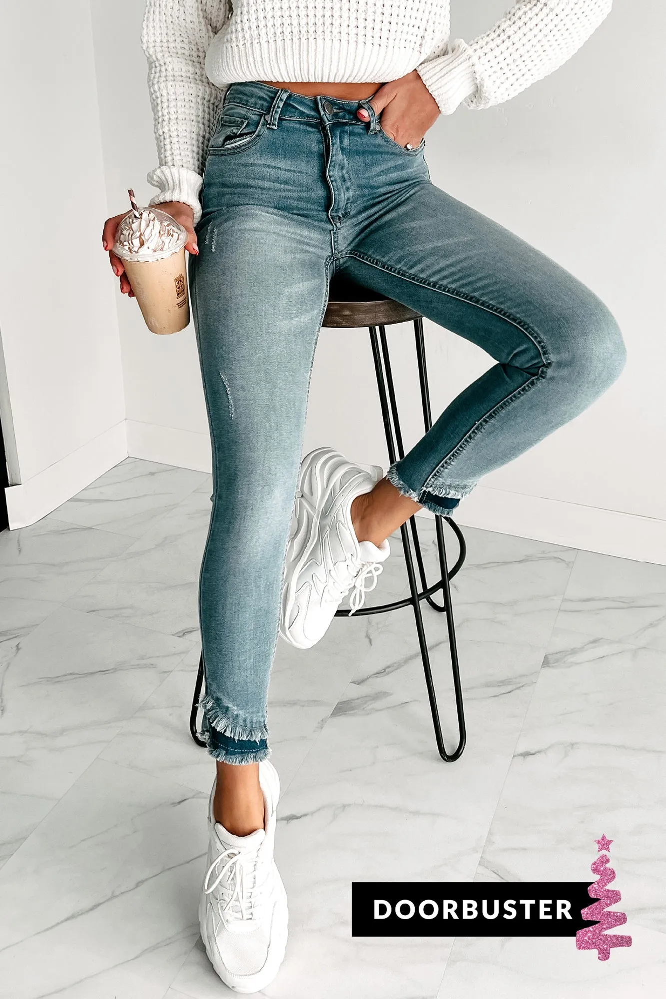 Holiday Steal- Gabriella High Rise Layered Hem Skinny Jeans (Medium)