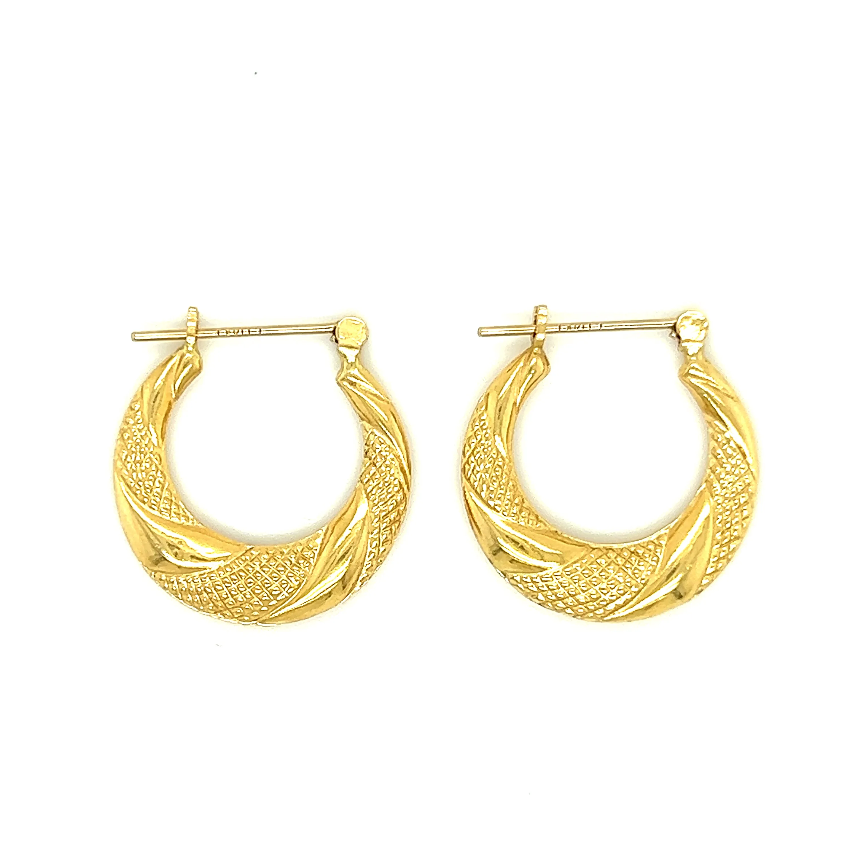 Hoop 20mm Earrings with Twisted Textured Pattern in 14K Yellow Gold