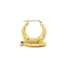 Hoop 20mm Earrings with Twisted Textured Pattern in 14K Yellow Gold