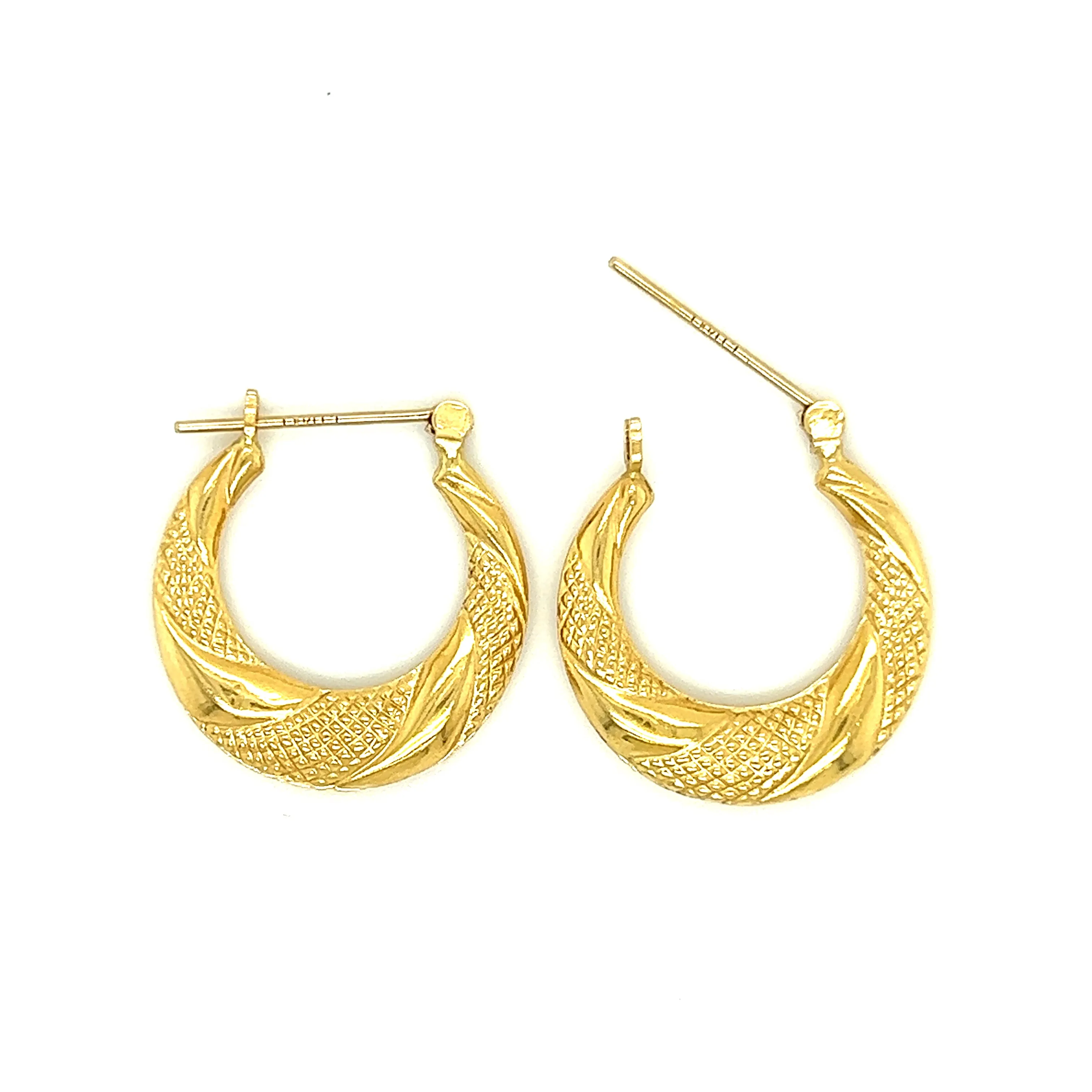 Hoop 20mm Earrings with Twisted Textured Pattern in 14K Yellow Gold