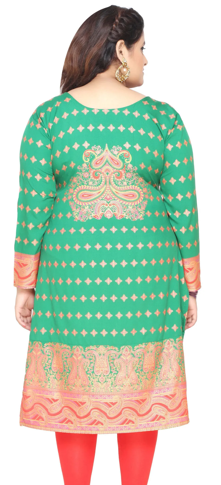 Indian Tunics Kurti Long Top Womens Plus Size Apparel (Green)