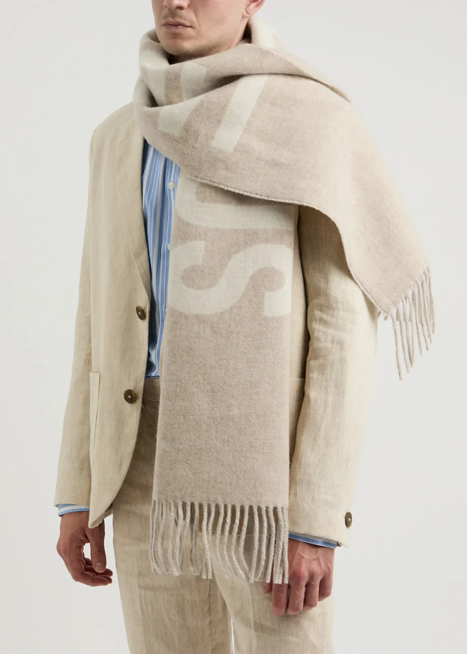 JACQUEMUS Le Écharpe logo-intarsia wool scarf 
                         
                     
                