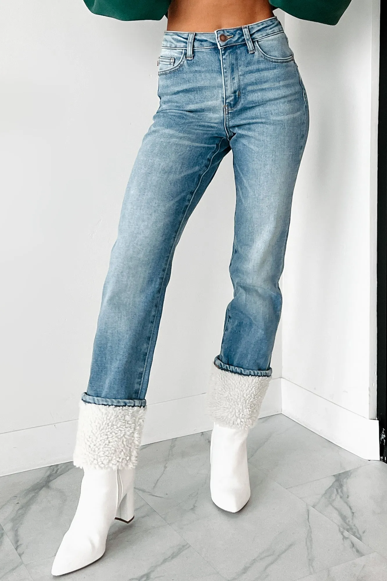 Jeffrey Shearling Cuff Judy Blue Straight Leg Jeans (Medium)