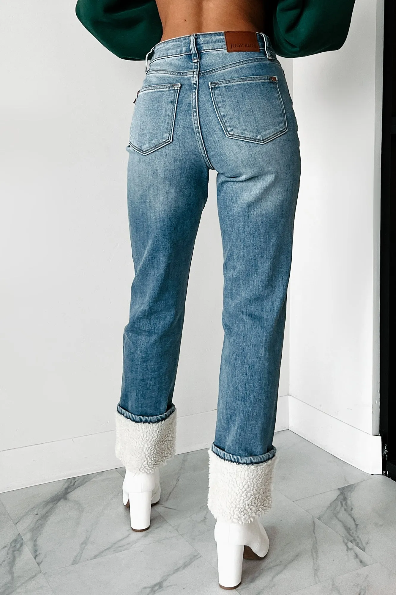 Jeffrey Shearling Cuff Judy Blue Straight Leg Jeans (Medium)