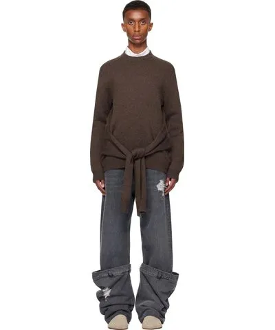 JW Anderson Brown Draped Tie-Front Sweater