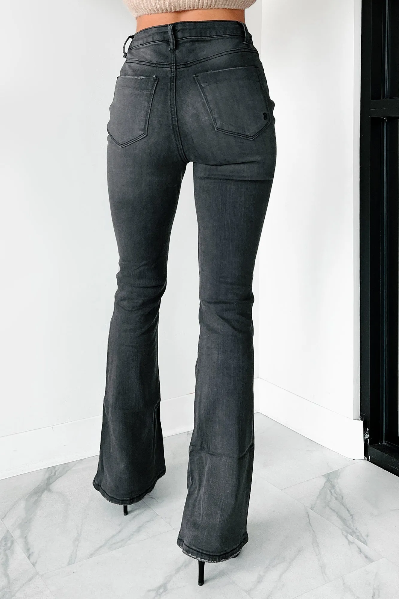 Kadri High Rise Button Fly Flare Jeans (Black)