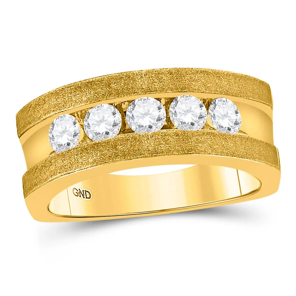 Keene Jewelers 10k Yellow Gold Mens Round Diamond Single Row 5-Stone Wedding Band Ring 1/2 Cttw