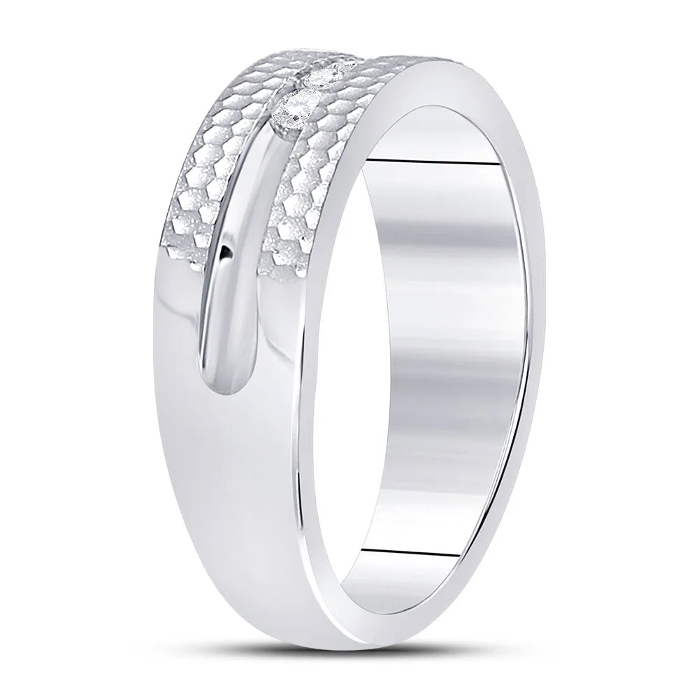 Keene Jewelers 10kt White Gold Mens Round Diamond Wedding 5-Stone Hammered Band Ring 1/4 Cttw