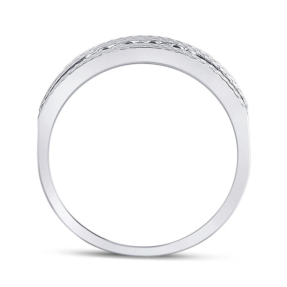 Keene Jewelers 10kt White Gold Mens Round Diamond Wedding 5-Stone Hammered Band Ring 1/4 Cttw