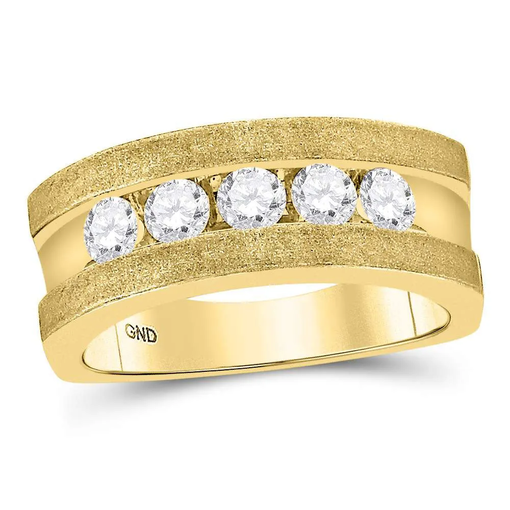 Keene Jewelers 10kt Yellow Gold Mens Machine-Set Round Diamond 5-stone Wedding Ring 1 Cttw