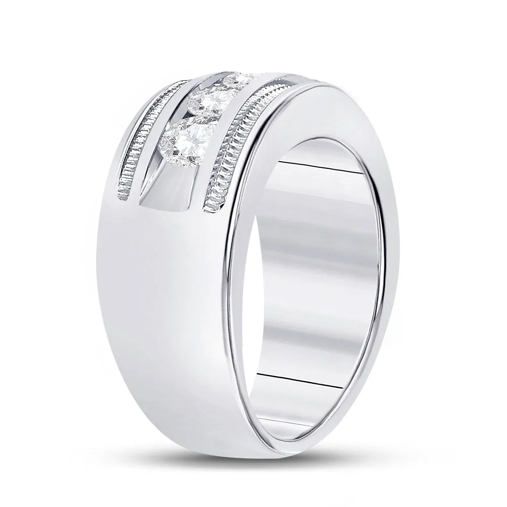 Keene Jewelers 14kt White Gold Mens Round Diamond Single Row 5-Stone Wedding Band Ring 1-1/2 Cttw