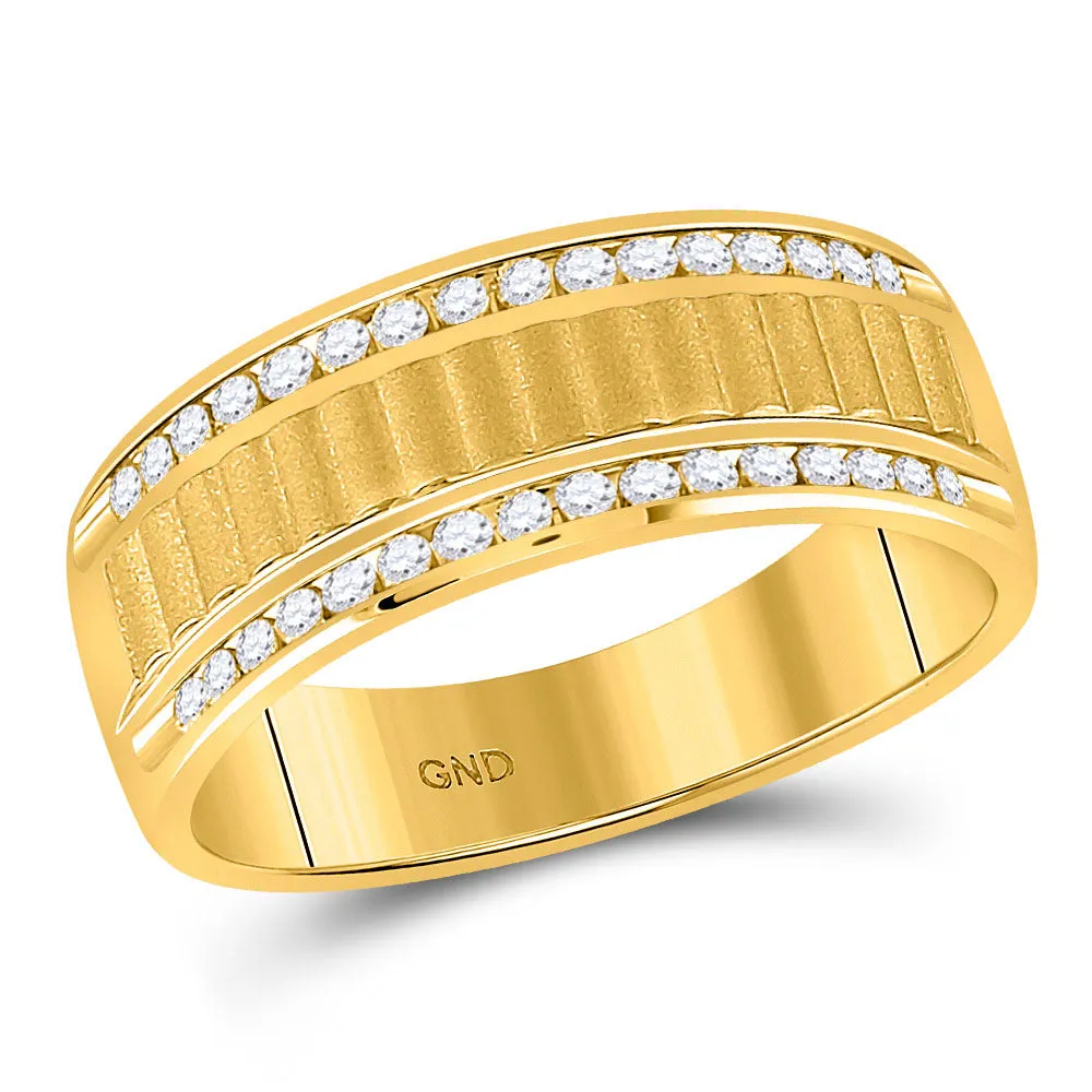 Keene Jewelers 14kt Yellow Gold Mens Round Diamond Double Row Matte Textured Wedding Band Ring 1/3 Cttw