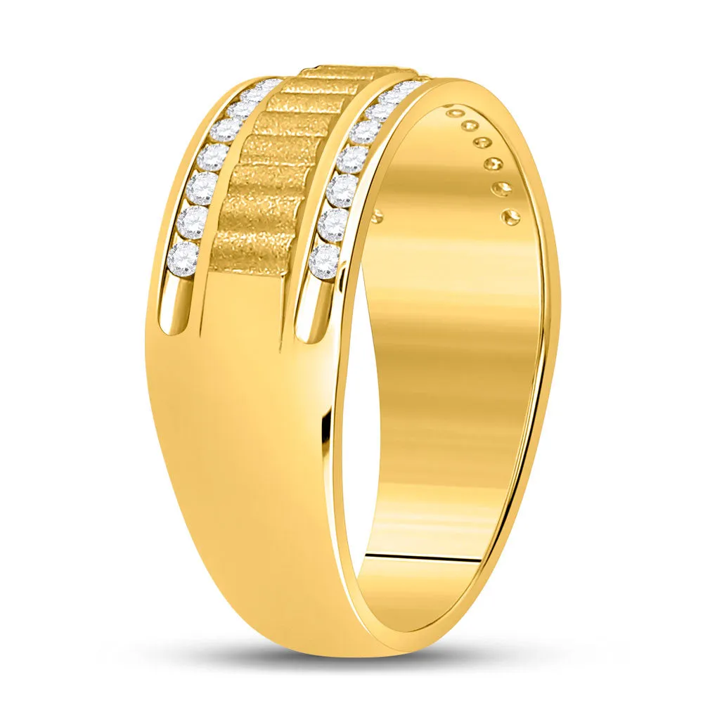 Keene Jewelers 14kt Yellow Gold Mens Round Diamond Double Row Matte Textured Wedding Band Ring 1/3 Cttw