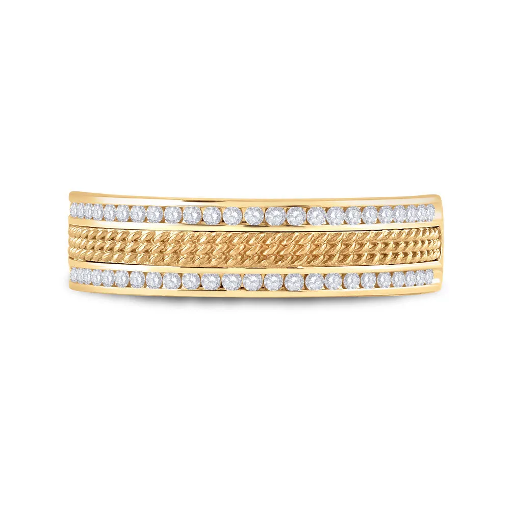 Keene Jewelers 14kt Yellow Gold Mens Round Diamond Wedding Textured Band Ring 1/3 Cttw