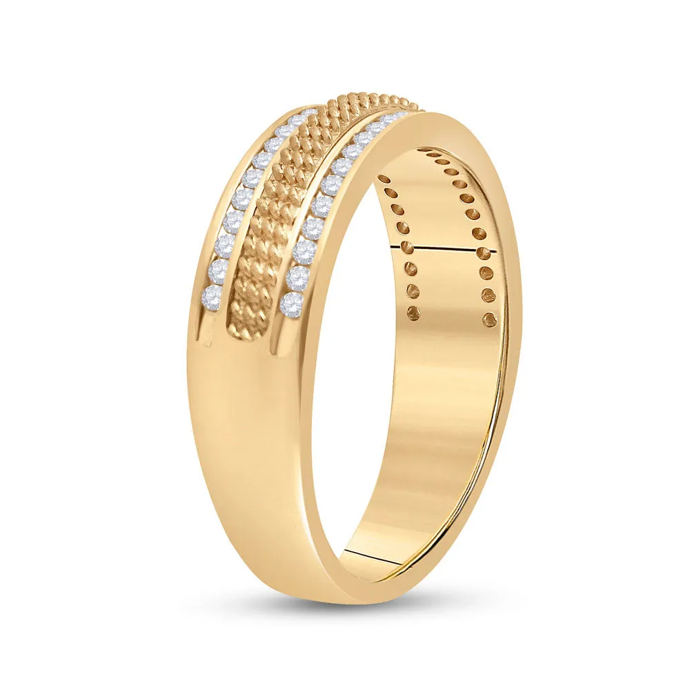 Keene Jewelers 14kt Yellow Gold Mens Round Diamond Wedding Textured Band Ring 1/3 Cttw