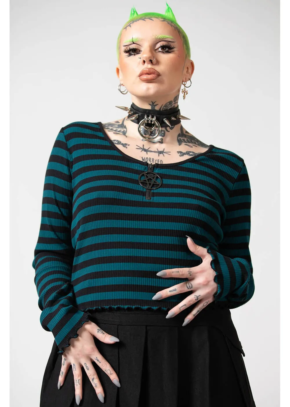 Killstar Chimera Stripe Top Green