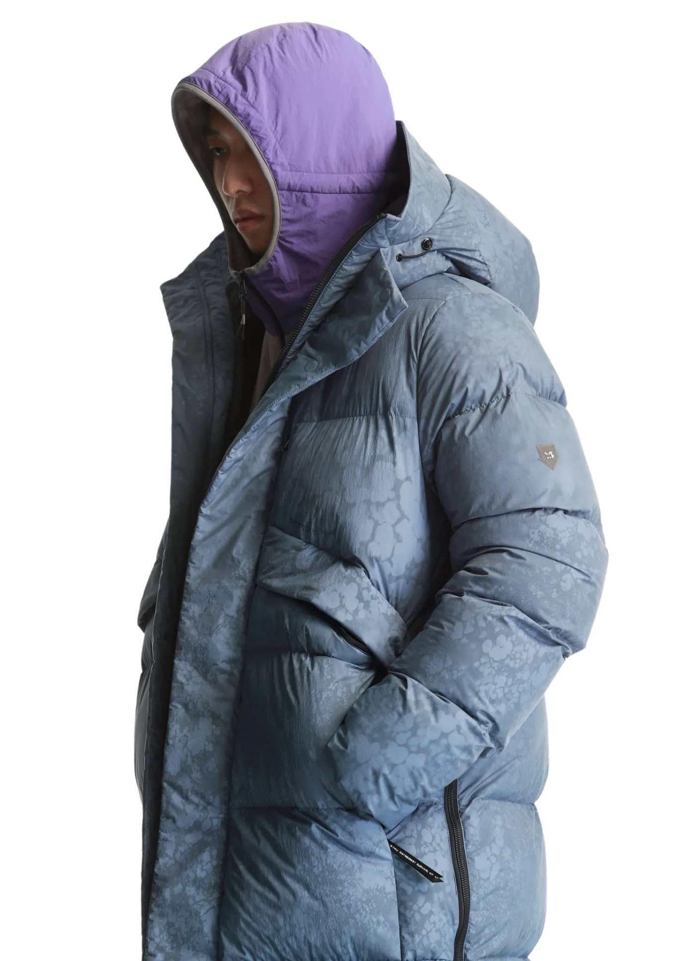 Krakatau Quilted Long Parka Coat (Blue Print)