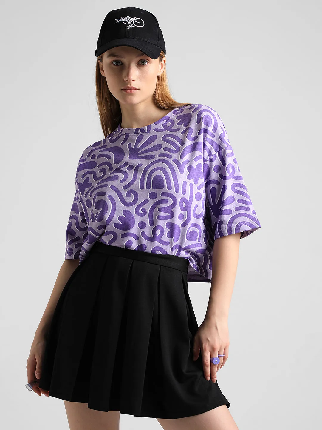 Lavender Printed Boxy Fit T-shirt