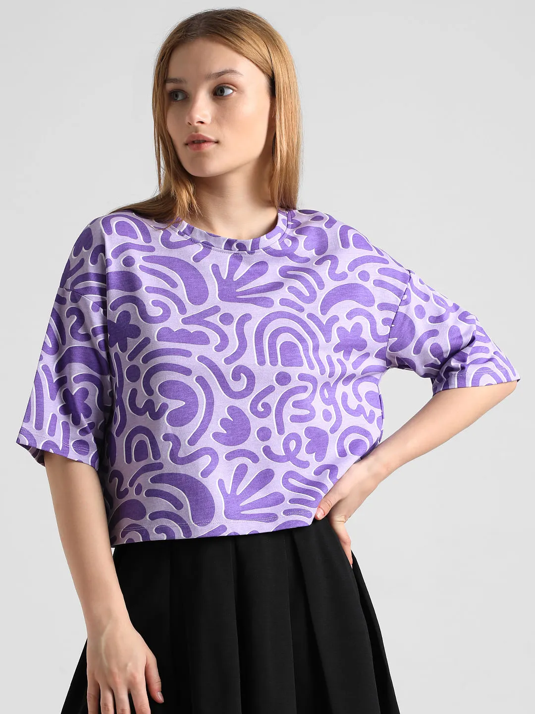 Lavender Printed Boxy Fit T-shirt