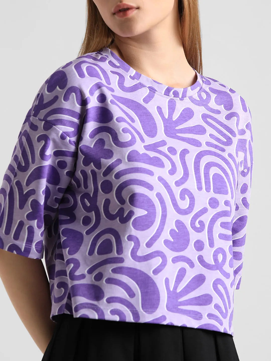 Lavender Printed Boxy Fit T-shirt