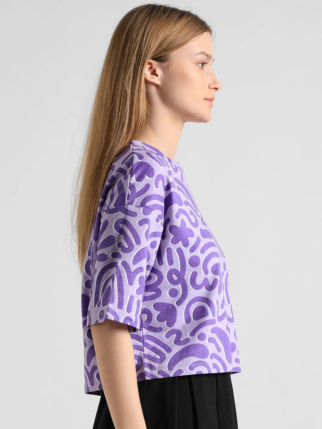 Lavender Printed Boxy Fit T-shirt